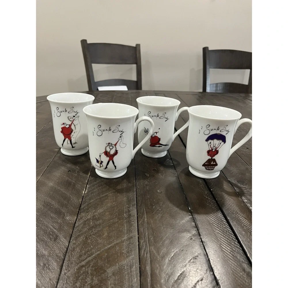Pottery‎ Barn Santa Baby Christmas Coffee Mugs Set Of Four